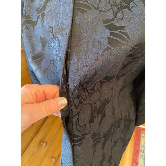Chico's‎ Black Floral Jacquard Pleated Neck 3/4 Sleeve Jacket Blazer Size 3 - Picture 4 of 14
